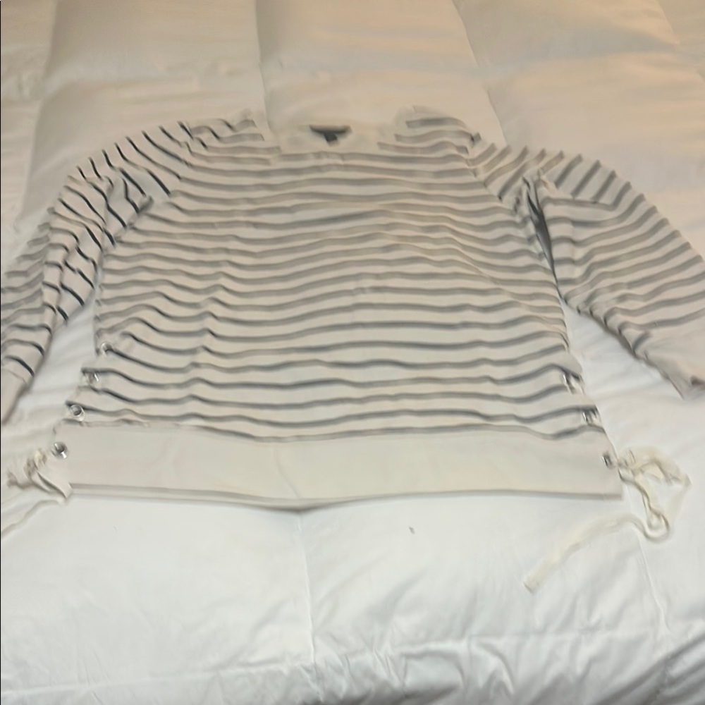 Striped White and Gray Sweater